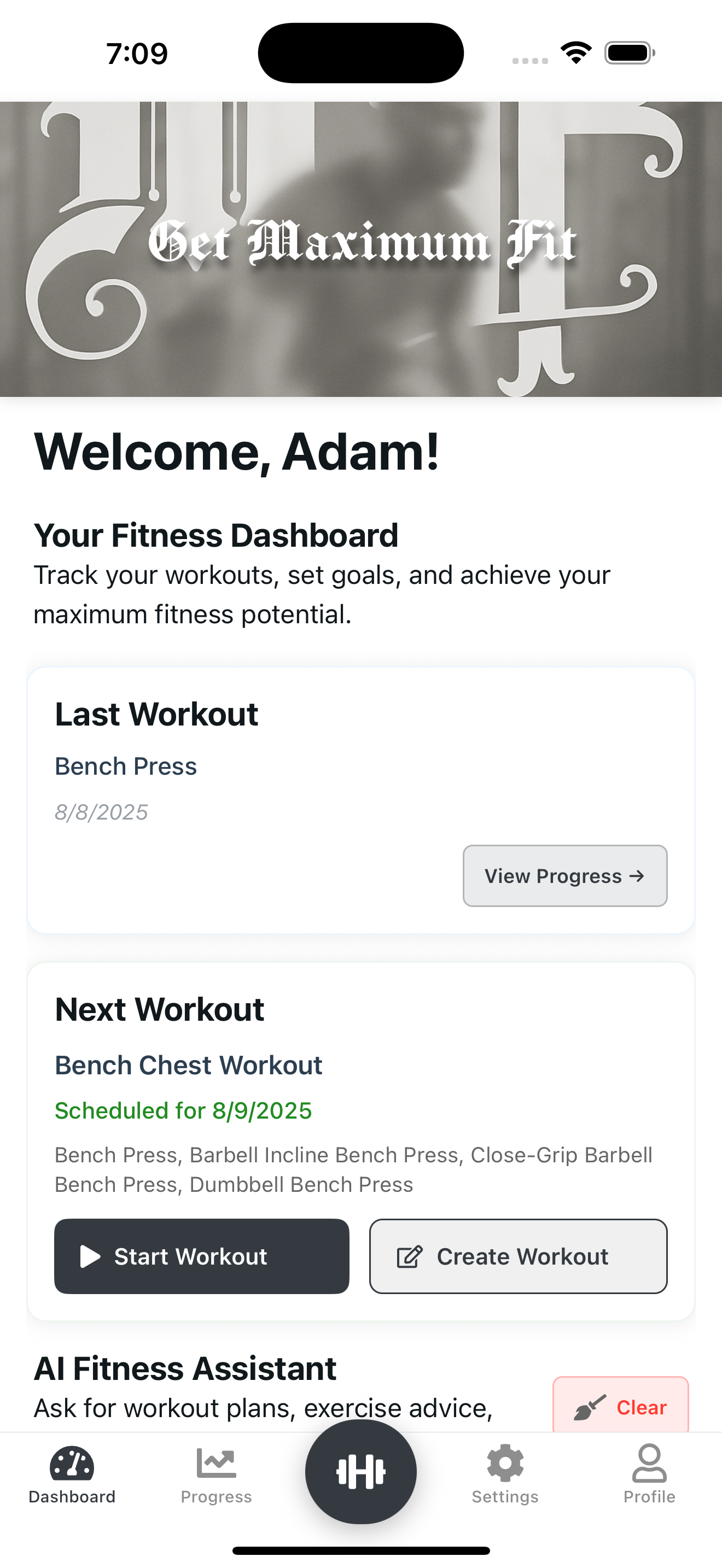 GetMaximumFit - Home Dashboard
